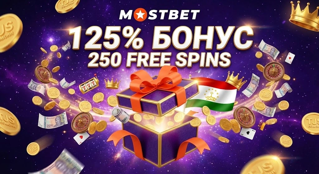 Mostbet бонус 125% и 250 фриспинов для игроков из Таджикистана